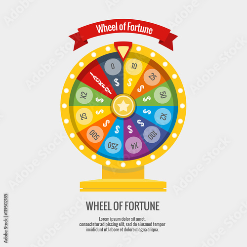 Fortune spinning wheel in flat vector style. Gambling concept