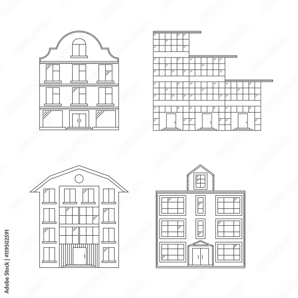 Linear Buildings Set. Vector