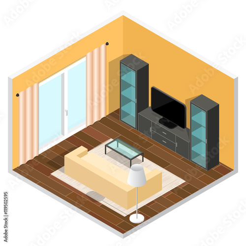 Interior of a Living Room. Isometric View. Vector