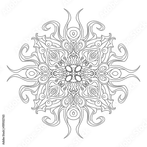 coloring, mandala with roots and sharp spikes