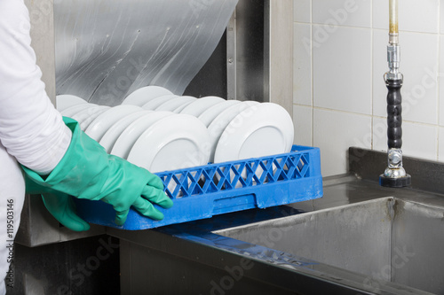 large industrial kitchen dishwasher