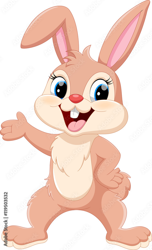 Obraz premium Cute rabbit cartoon waving hand
