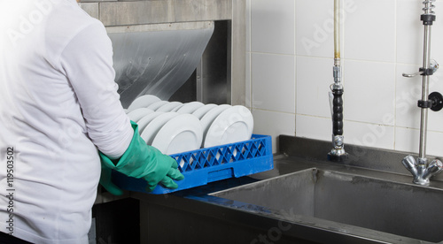 large industrial kitchen dishwasher