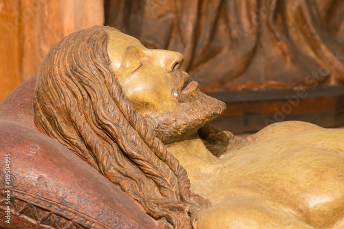 BRESCIA, ITALY - MAY 22, 2016: The detail of death Jesus from sculptural group Complaint with the Pieta in church Chiesa di Santa Maria del Carmine by Guido Mazzoni from 15. cent. photo