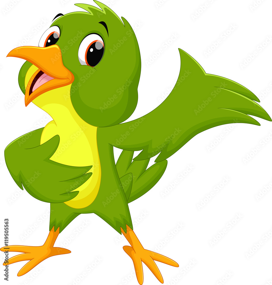Green bird cartoon waving Stock Vector | Adobe Stock