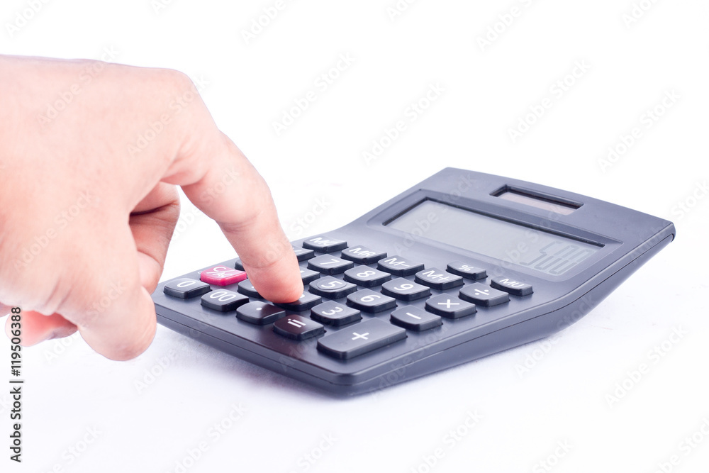 finger hand put button calculator for calculating the numbers accounting accountancy business on white background isolated
finger hand put button calculator for calculating the numbers accounting accountancy business on white background isolated