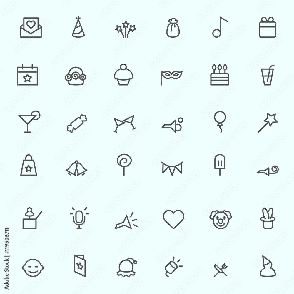 Party icons, simple and thin line design