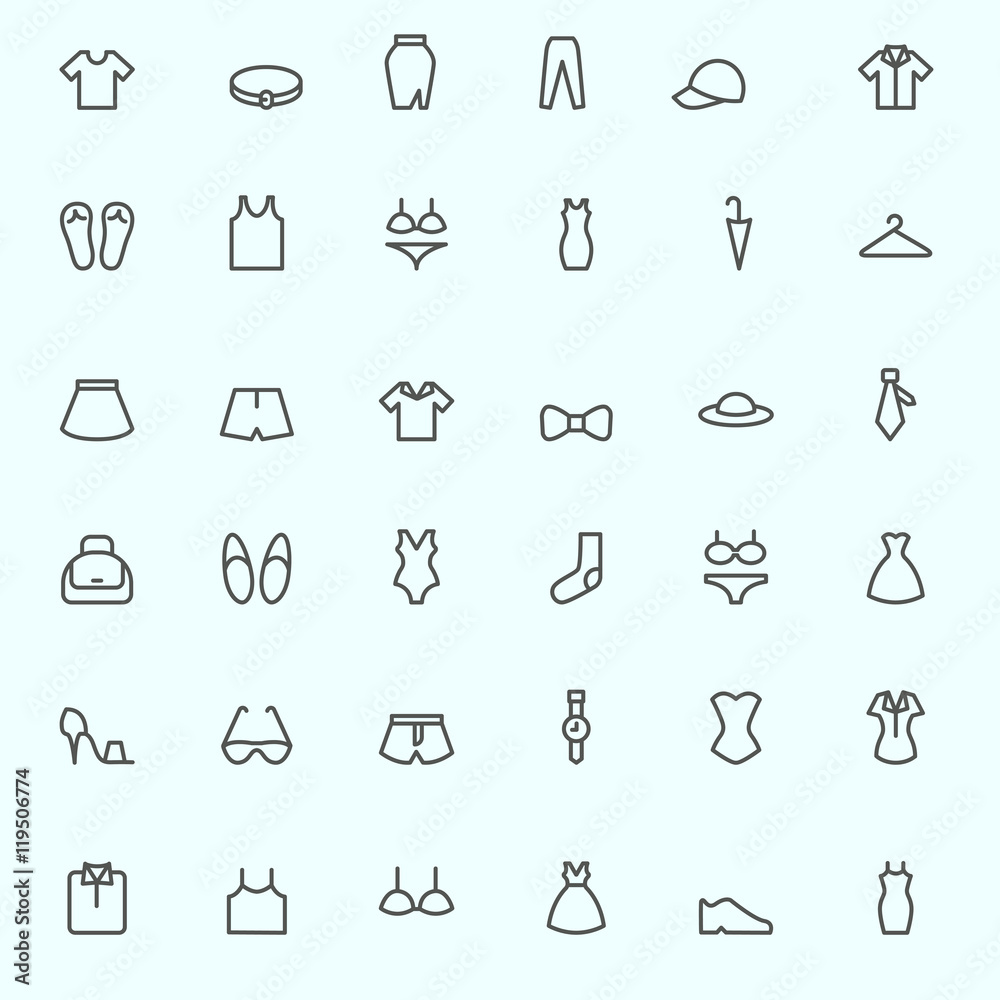 Clothing icons, simple and thin line design