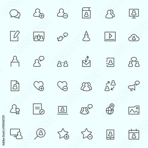 Social media icons, simple and thin line design