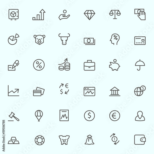 Finance icons, simple and thin line design