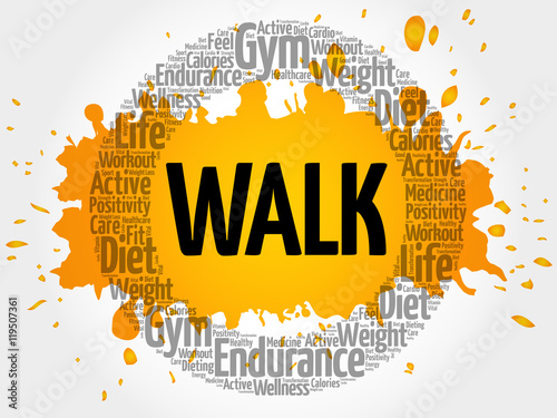 WALK word cloud collage, health concept background