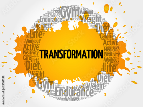 TRANSFORMATION word cloud collage, health concept background