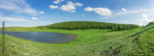 Panoramic landscape of Khakassia's small lake, siberia