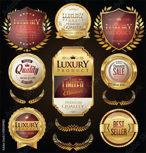 Golden sale shields laurel wreaths and badges collection 
