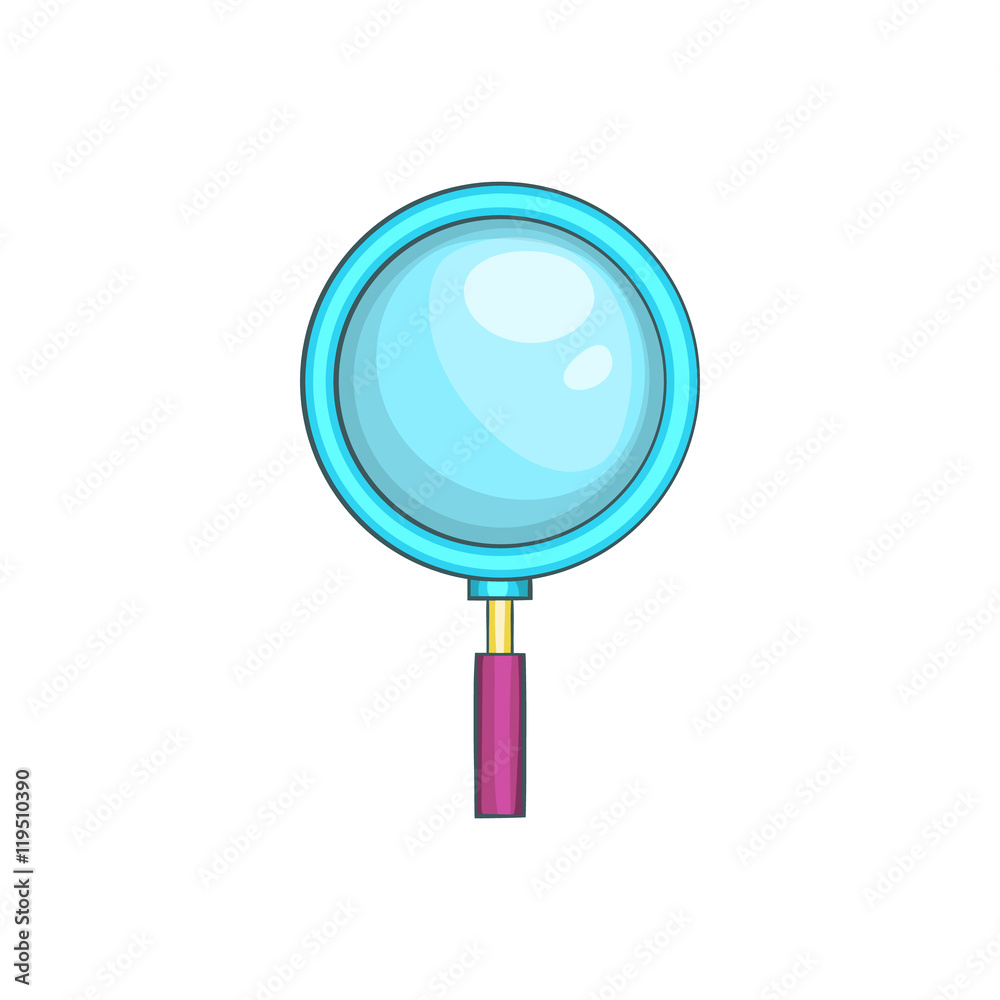 Magnifying glass icon in cartoon style on a white background Magnifying glass icon in cartoon style on a white background