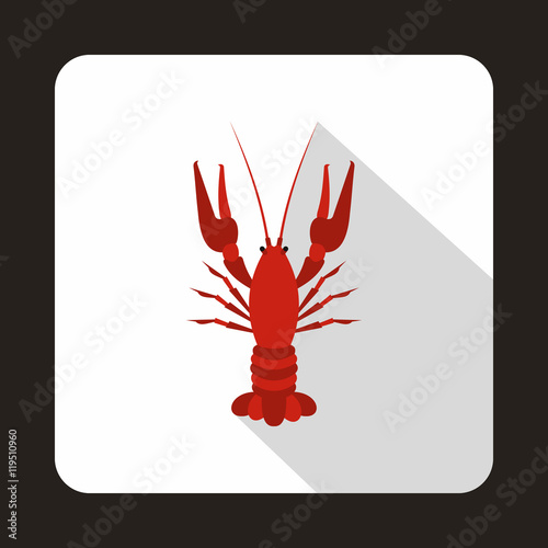 Boiled red crayfish icon in flat style isolated with long shadow