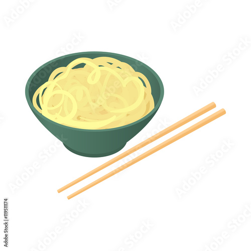 Noodles with chopsticks icon in cartoon style isolated on white background. Food symbol