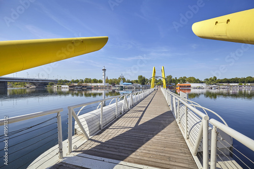 Photography Pontoon bridge across New Danube in Vienna, Austria