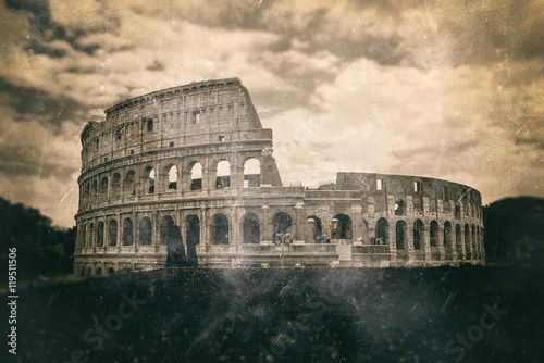 Vintage aged print effect of the Colosseum  Rome