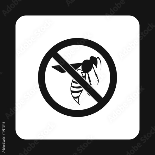 Prohibition sign wasps icon in simple style isolated on white background. Warning symbol