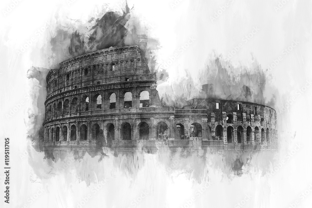 Obraz Akwarela malarstwo Koloseum w Rzymie