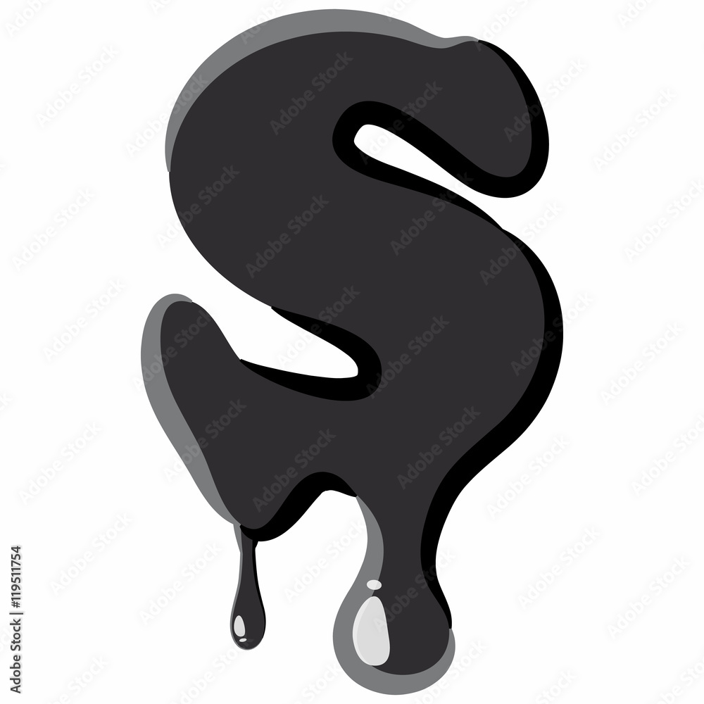 S letter isolated on white background. Black liquid oil S letter vector illustration S letter isolated on white background. Black liquid oil S letter vector illustration