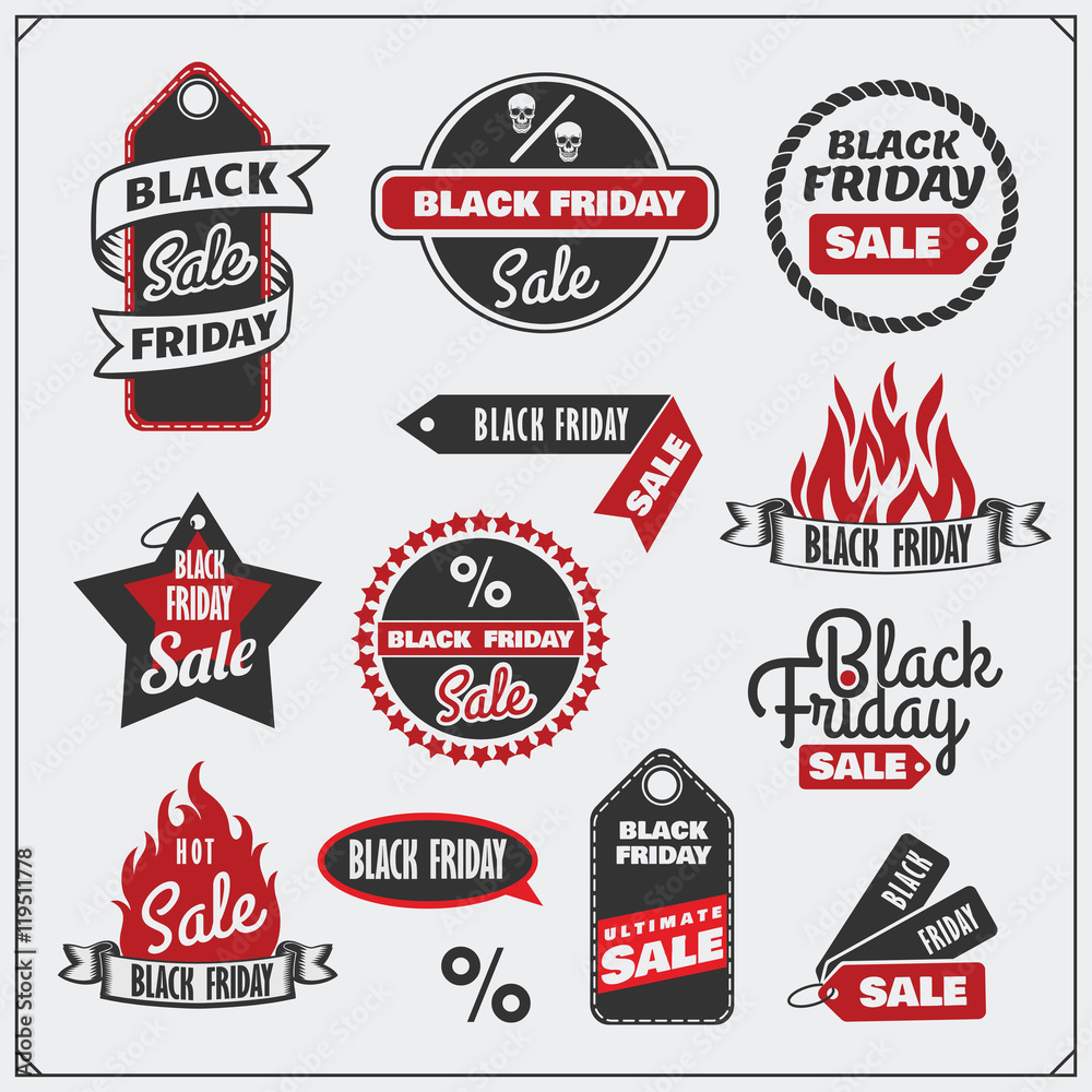 Fototapeta Set of Black Friday Sale tags, banners, badges, labels and design elements.