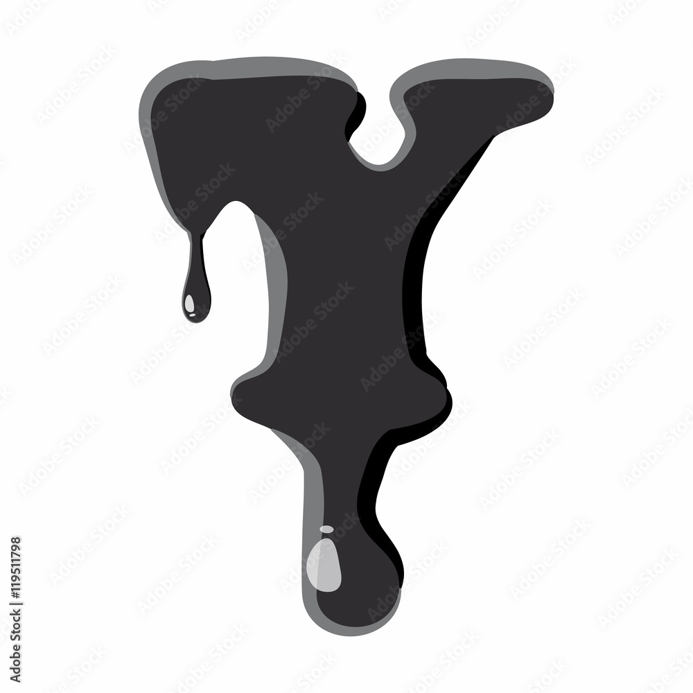 Y letter isolated on white background. Black liquid oil Y letter vector illustration