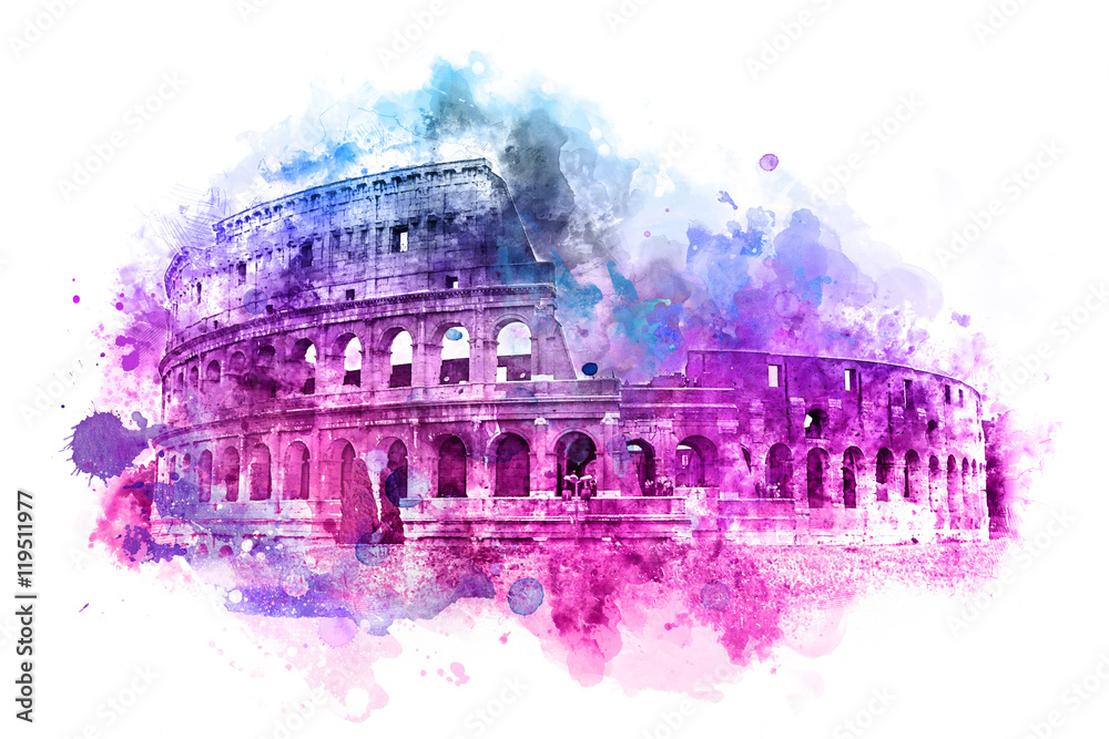 Fototapeta premium Kolorowy obraz akwarelowy Koloseum