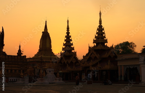 Shwezigon Pagoda in Bagan at the sunset, Myanmar