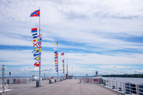 Peterhof pier on the Baltic sea; St Petersburg; Russia photo