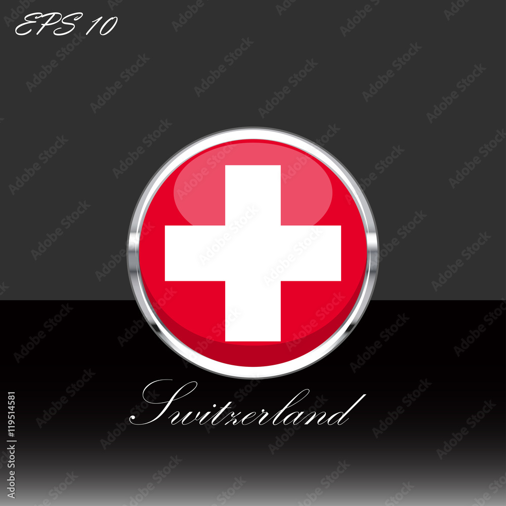 Switzerland flag isolated on black background. Swiss flag button silver  chrome ring. Switzerland sport competition participant. Web button,  language sign, print graphic element Clip art illustration Stock Vector |  Adobe Stock