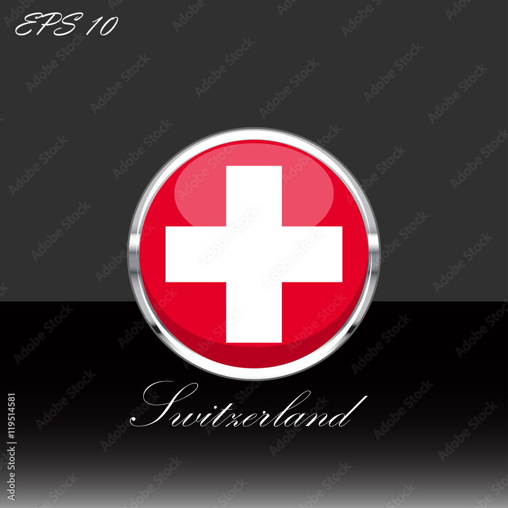 Switzerland flag isolated on black background. Swiss flag button silver chrome ring. Switzerland sport competition participant. Web button, language sign, print graphic element Clip art illustration Switzerland flag isolated on black background. Swiss flag button silver chrome ring. Switzerland sport competition participant. Web button, language sign, print graphic element Clip art illustration