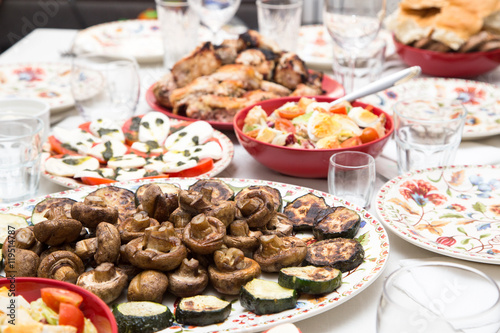 mushrooms and zucchini grilled on the holiday table