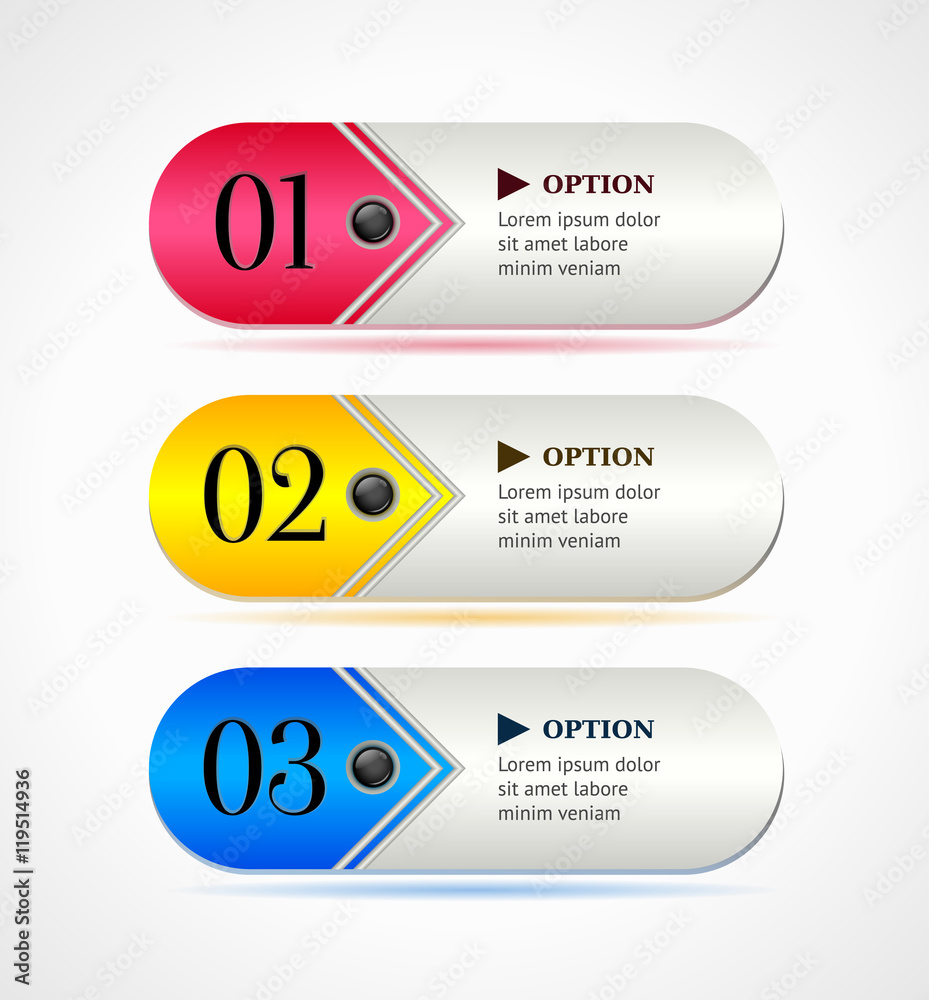 Shine horizontal colorful options banners or buttons.