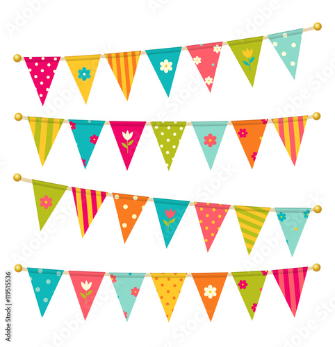 Vector triangle bunting flags with flowers