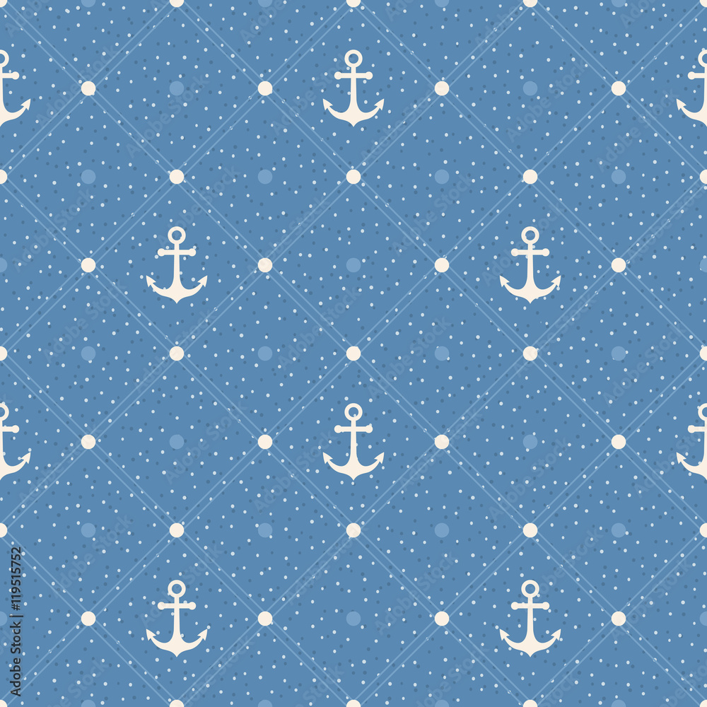 Fototapeta premium Vintage marine seamless pattern. Paper textured background. Polk
