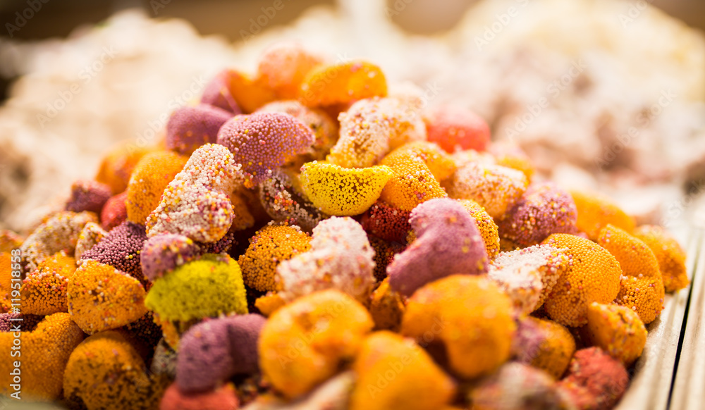 Eastern sweets in a wide range, baklava, Turkish delight. Eastern sweets in a wide range, baklava, Turkish delight.