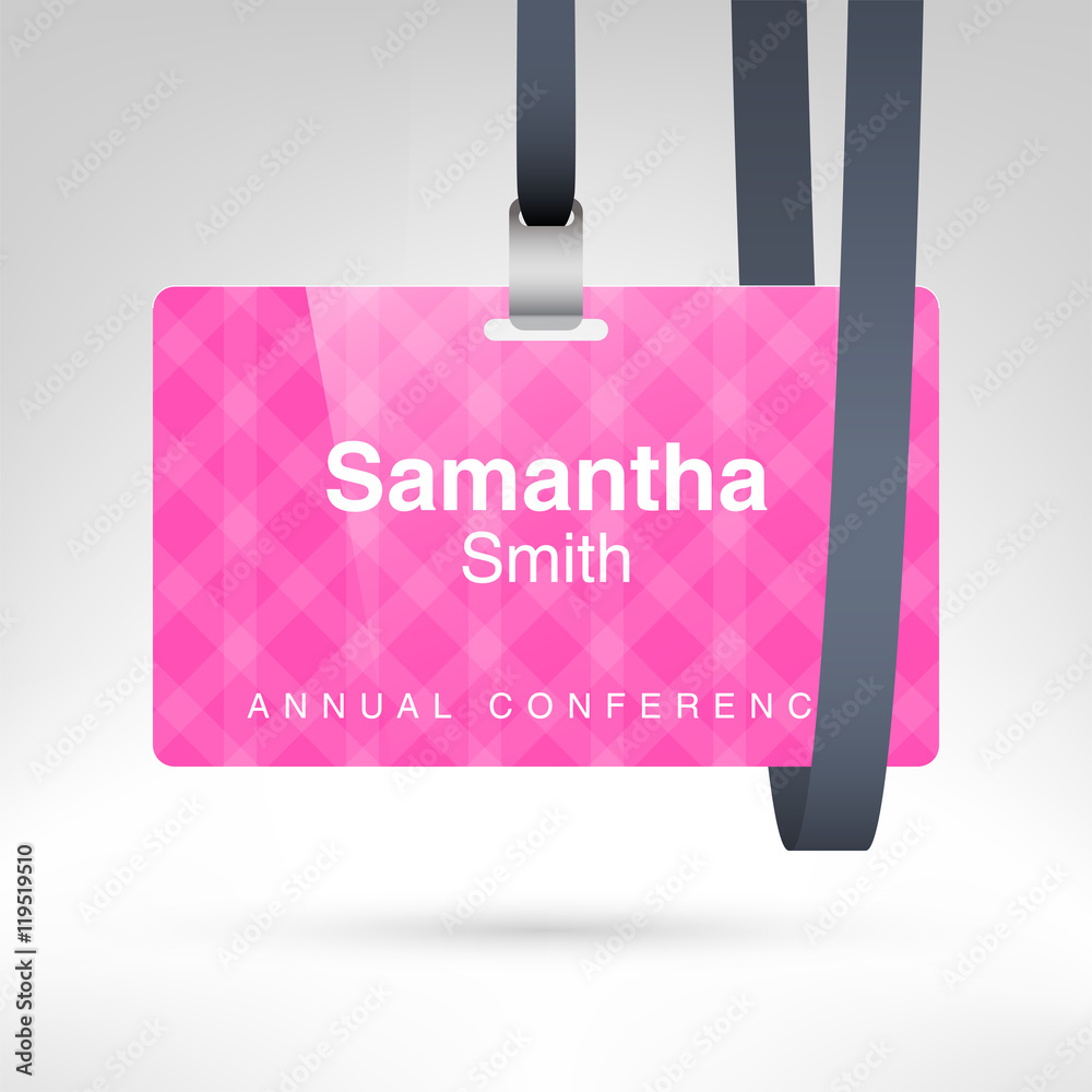 Conference badge with name tag placeholder. Blank badge template in