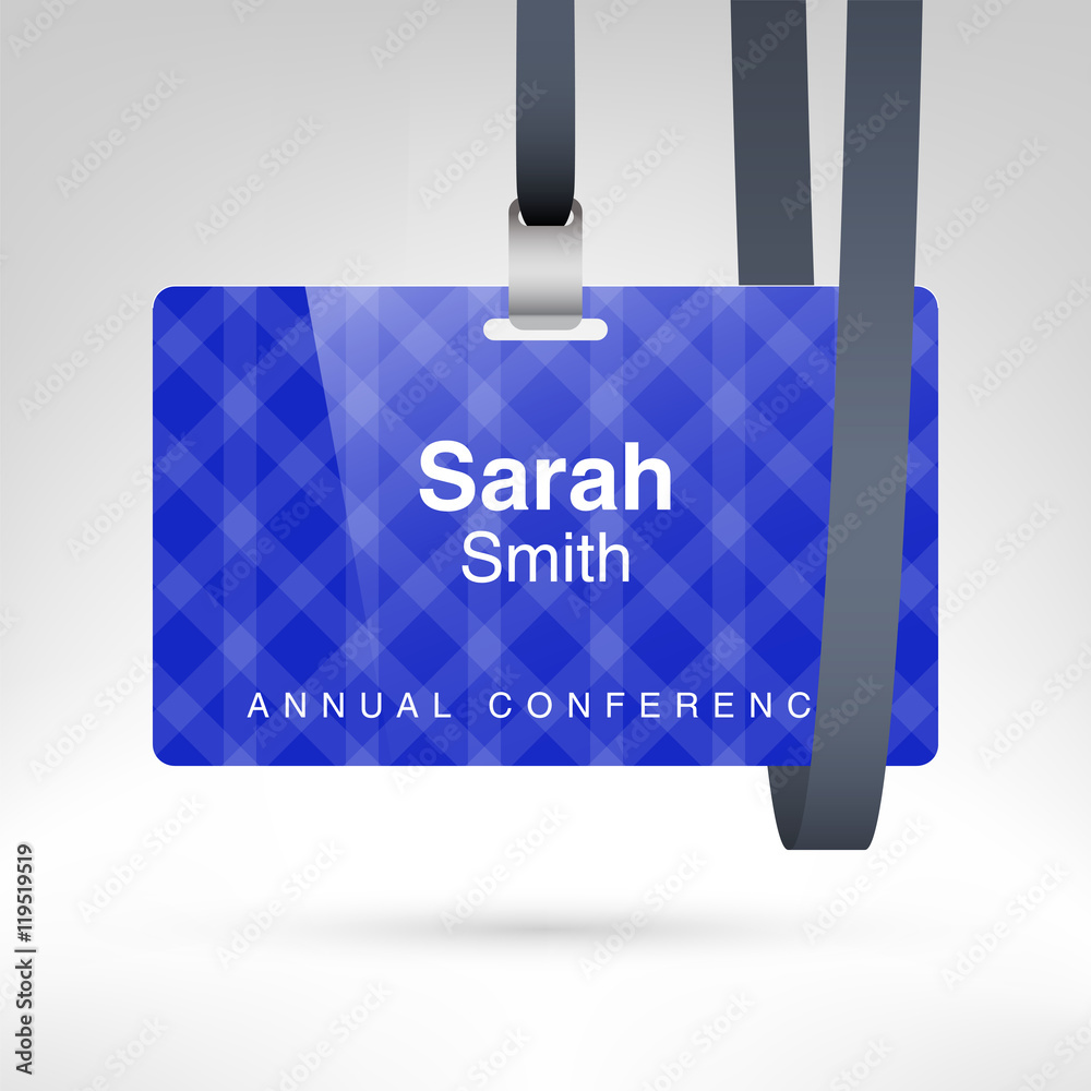 Conference badge with name tag placeholder. Blank badge template in