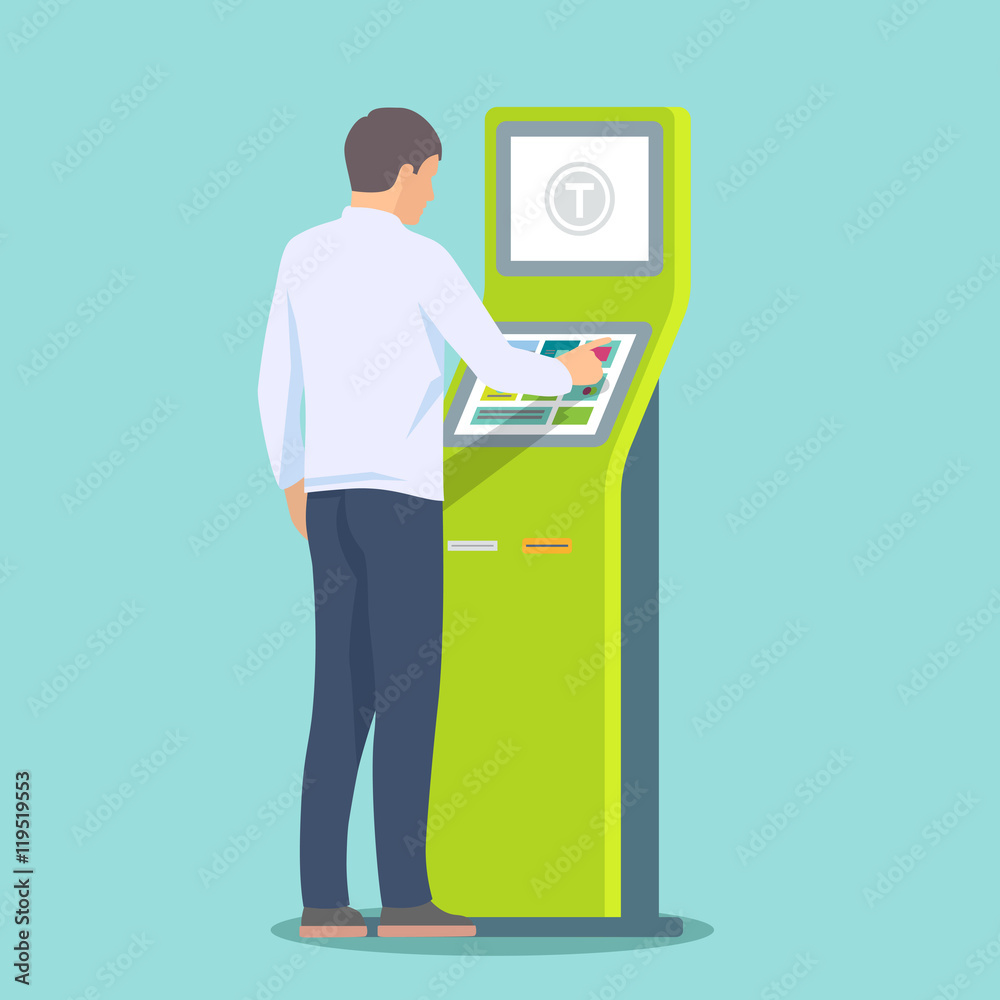 Man using self-service terminal. Vector illustration Man using self-service terminal. Vector illustration