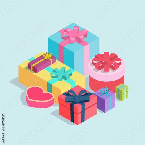 Set of isometric gift boxes. Vector flat design illustration