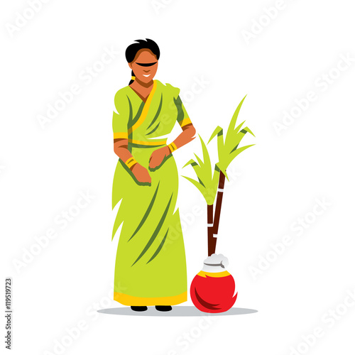 Vector Happy Pongal Cartoon Illustration.