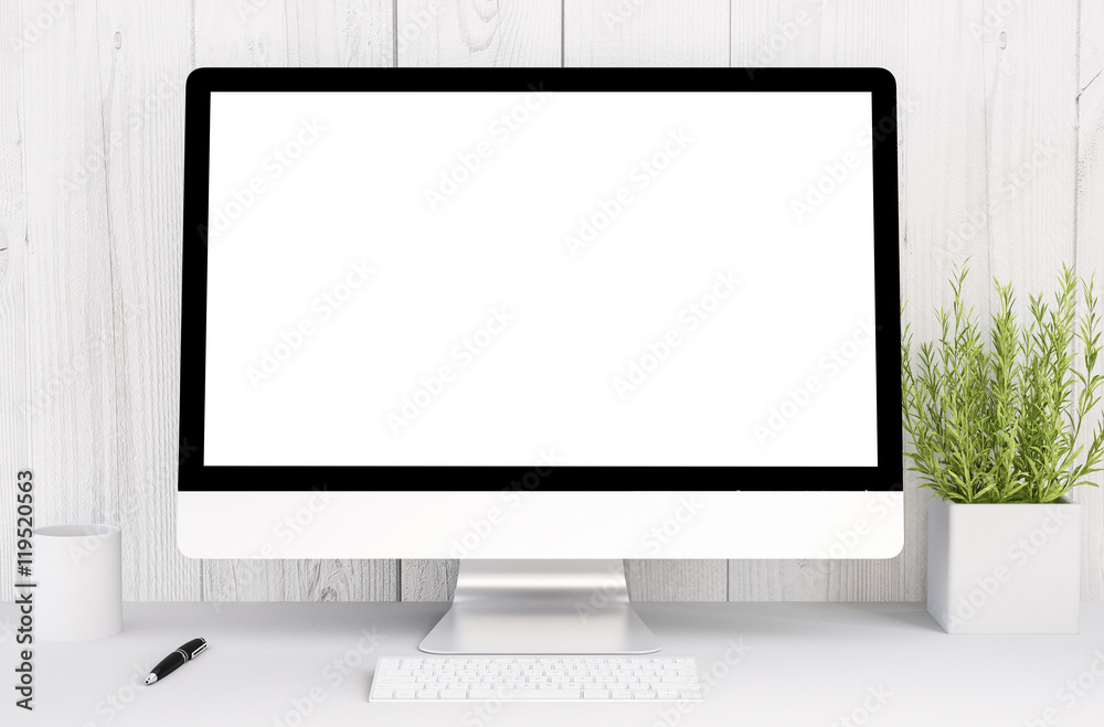 white workspace with mockup computer white workspace with mockup computer