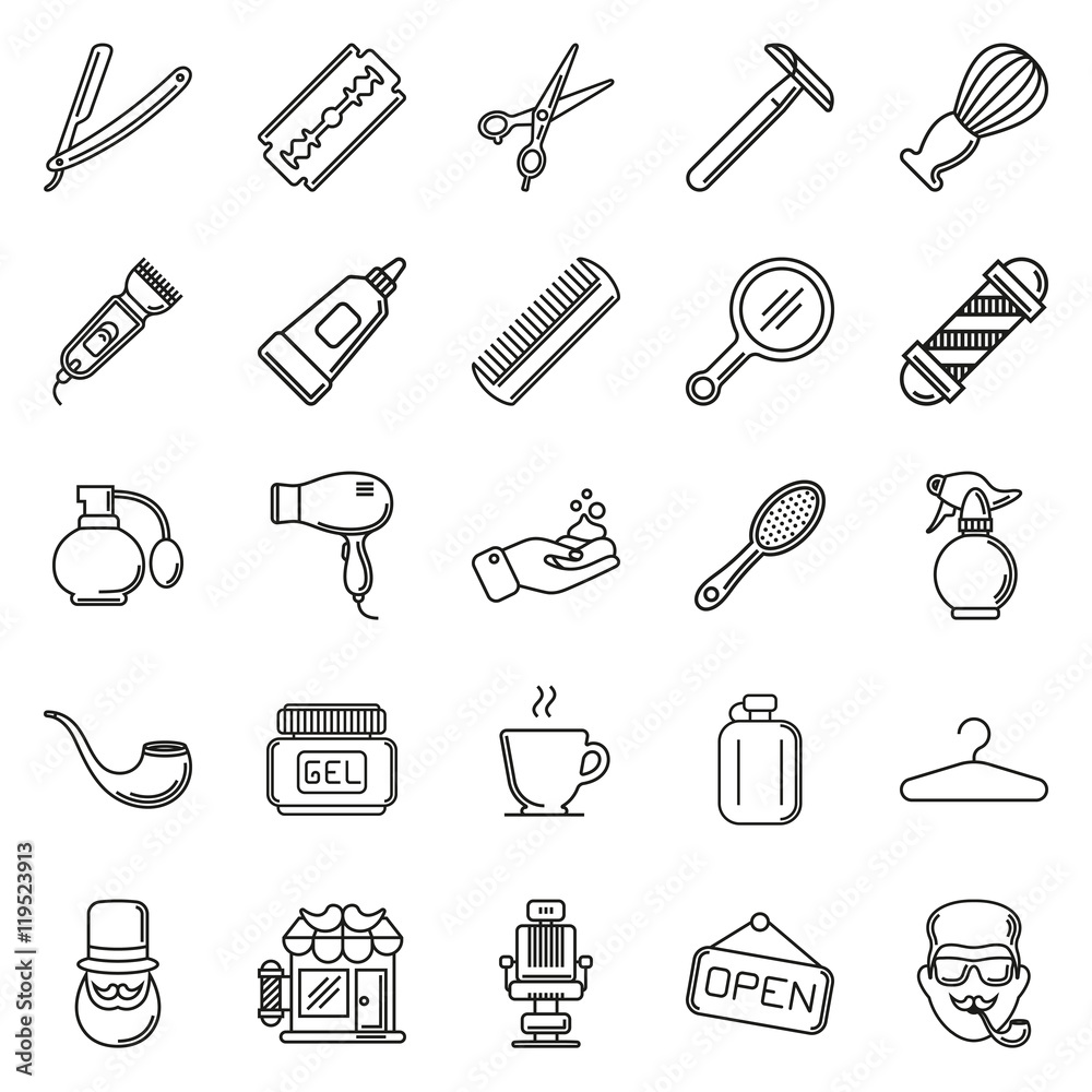 Set of Vector Barber Shop Elements Set of Vector Barber Shop Elements