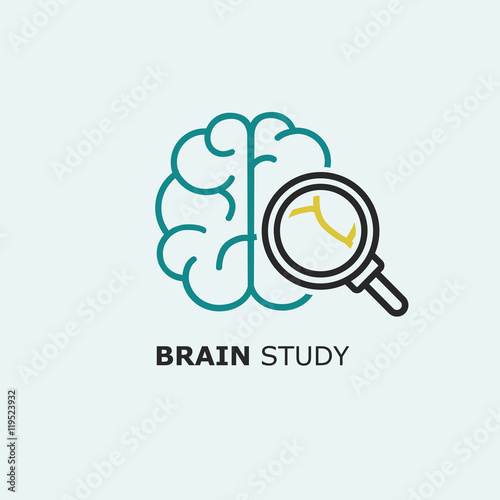Brain research and education concept. Zooming magnifying glass. Clean and minimalistic symbol.