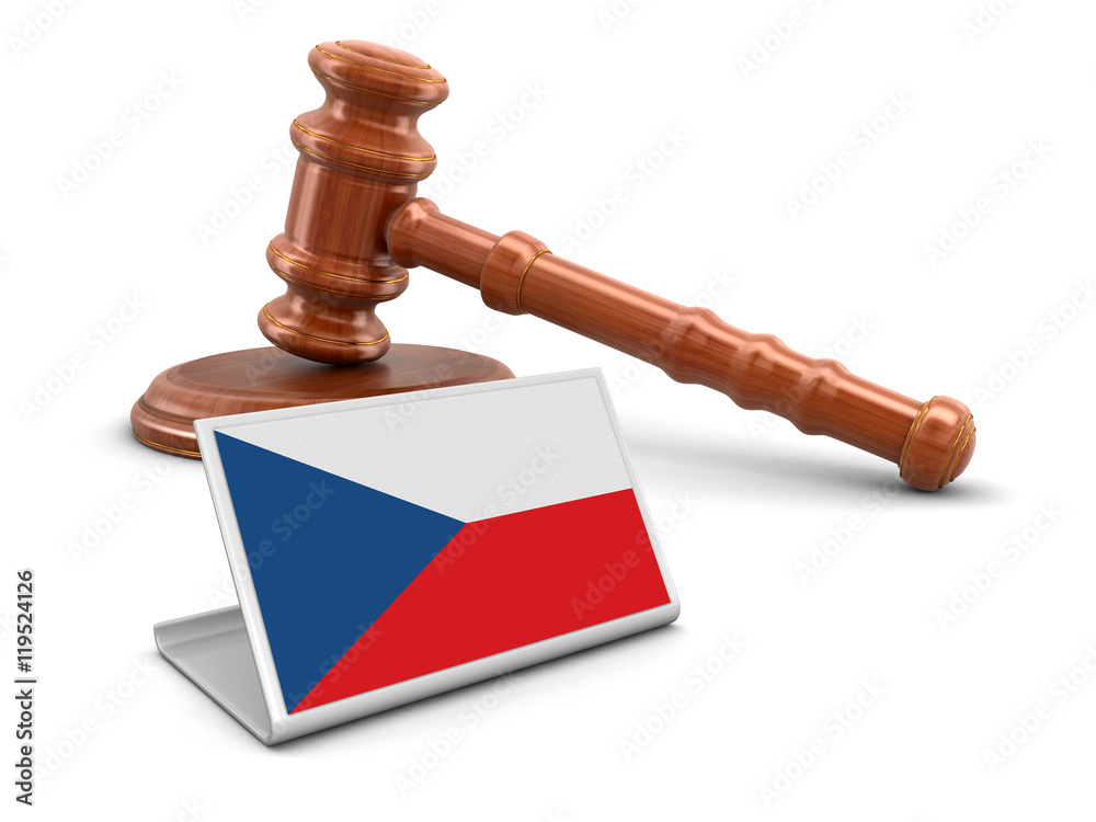 3d wooden mallet and Czech flag. Image with clipping path