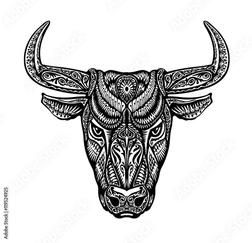 Bull, taurus, buffalo painted tribal ethnic ornament. Vector illustration