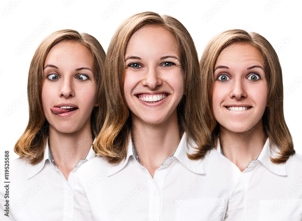 Young woman makes fun faces