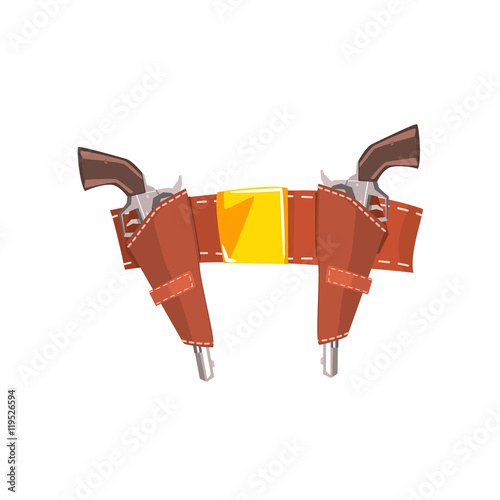 Pair Of Pistols In Belt Holster Drawing Isolated On White Background